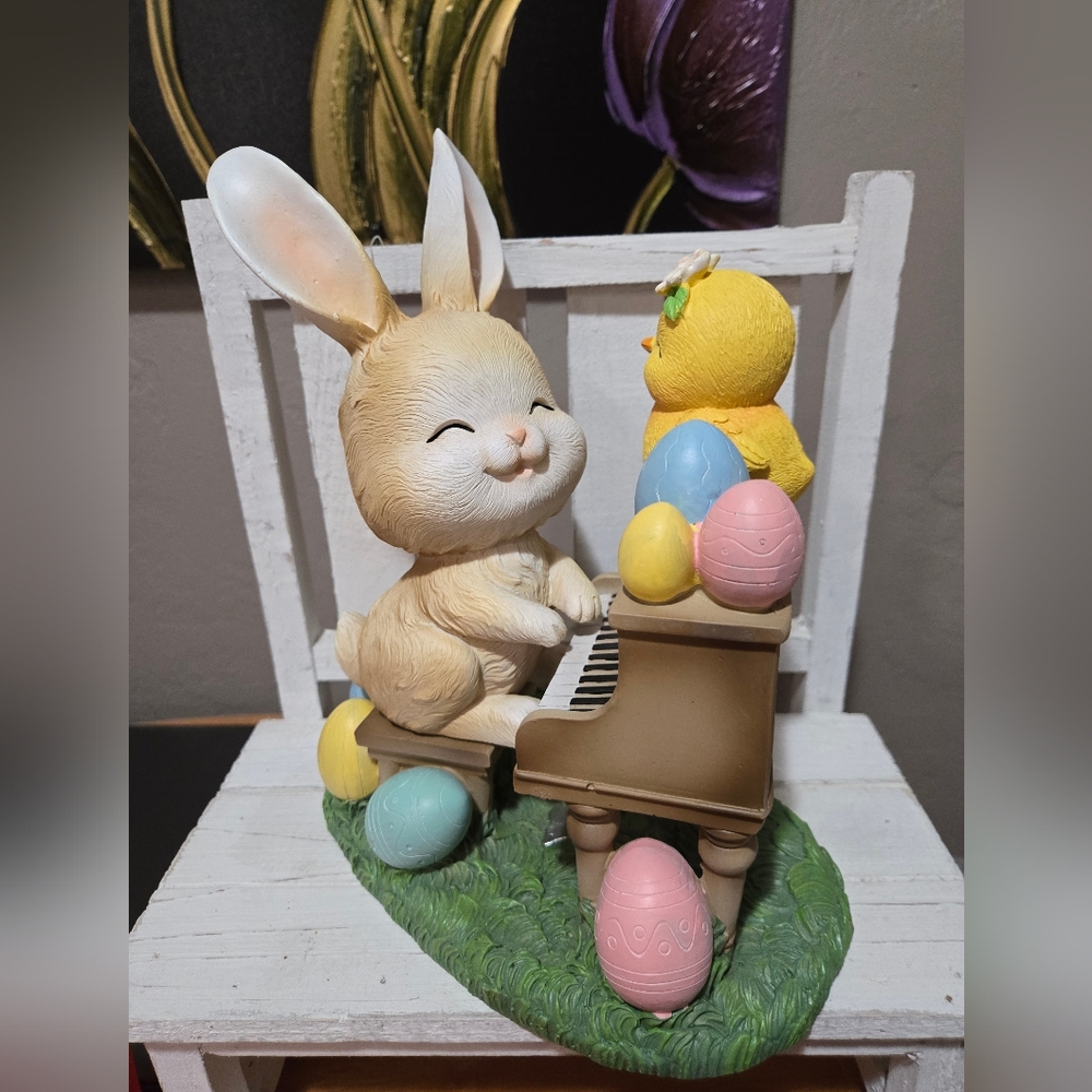 Bunny Playing Piano With Chick Easter Eggs